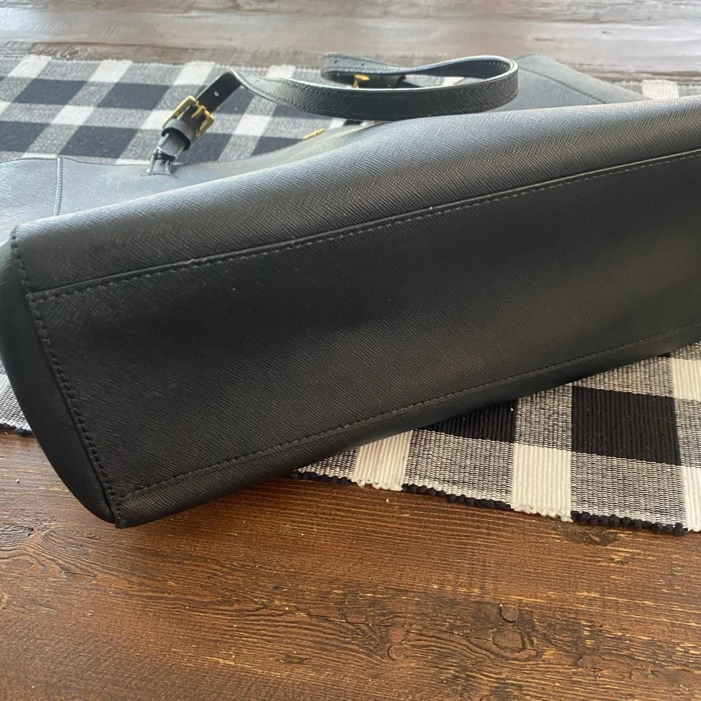 Tory Burch Black & Gold Buckle Tote Bag Purse - Picture 4 of 5